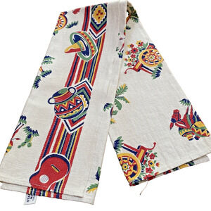 Vintage Startex Mills Cotton Linen Tea Towel Beige Red Blue Southwestern Print